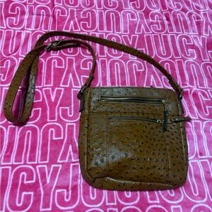 Brown Crossbody Bag - Vintage Ostrich-Style Leather